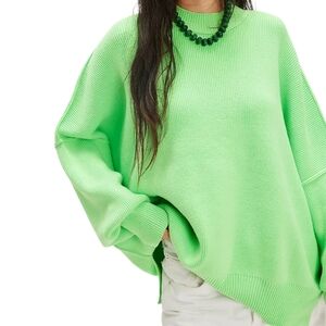 Free People Easy Street Tunic Sweater Green Oversized Mock Neck Medium NWOT